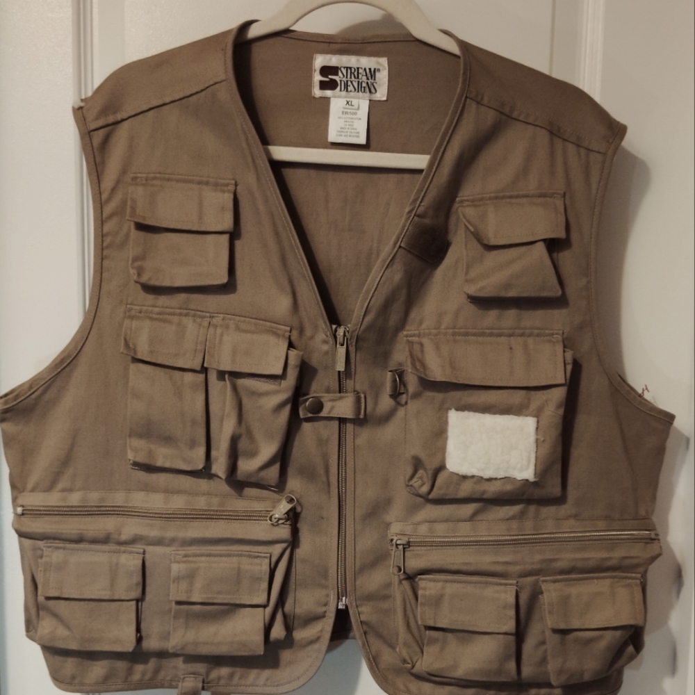 VINTAGE STREAM DESIGNS FLY FISHING MULTI POCKET KHAKI XL VEST VACATION LAKE DAD